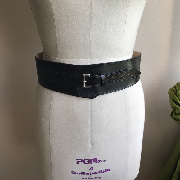 Genuine Leather wide waist belt black - Picture 3 of 4